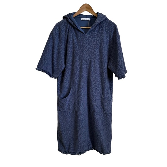 Blank NYC Dresses & Skirts - Blank Terry Cloth Cover Up‎ Dress Hooded Pockets Fringed Hem Blue XS